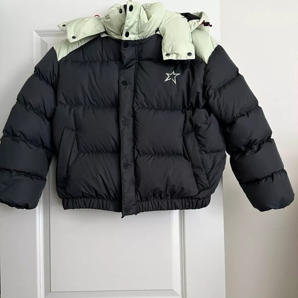 NEW PERFECT MOMENT Gray/Mint Hooded Down Ski Puffer Jacket Size M - Picture 1 of 11